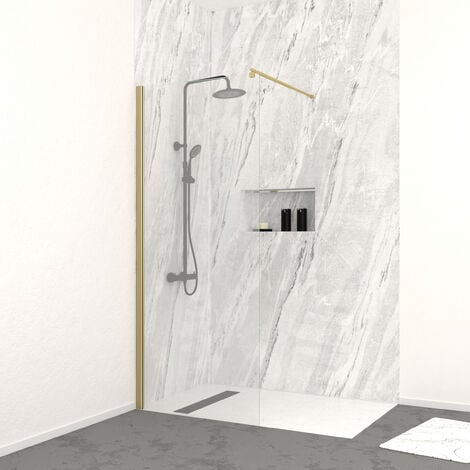 Aurlane – Paroi de douche à l'italienne 80x200 cm – Verre trempé 8 mm – Finition or brossé – Installation réversible – Freedom 2 gold