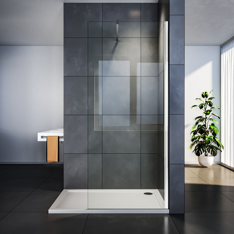 Sirhona - Paroi de douche à l'italienne en verre anticalcaire transparent 8mm avec barre de stabilisation 100 cm découpable 80 x 200 cm