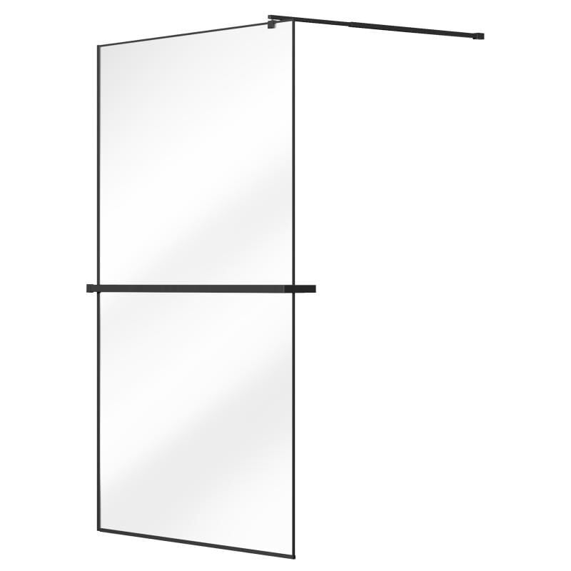 Vente-unique - Paroi de douche à l'italienne avec porte-serviette et étagère - 120 x 200 cm - Noir mat - bonpero