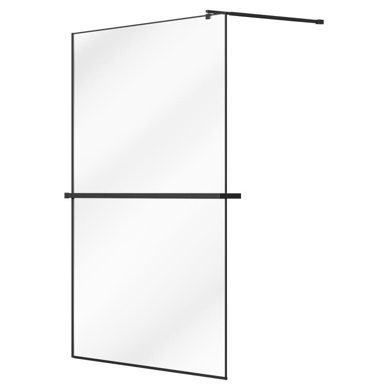 Paroi de douche à l'italienne avec porte-serviette et étagère - 140 x 200 cm - Noir mat - bonpero