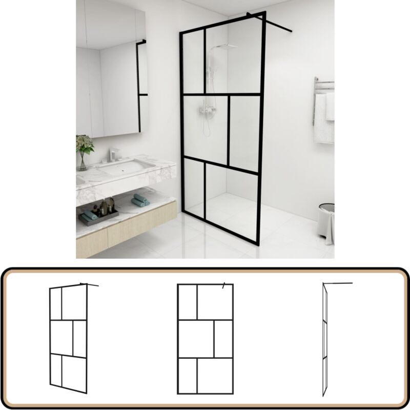 Paroi de douche à l'italienne avec verre trempé Noir 100x195 cm - Paroi De Douche Italienne - Verrière De Douche - Douche Noir - Cabine De Douche