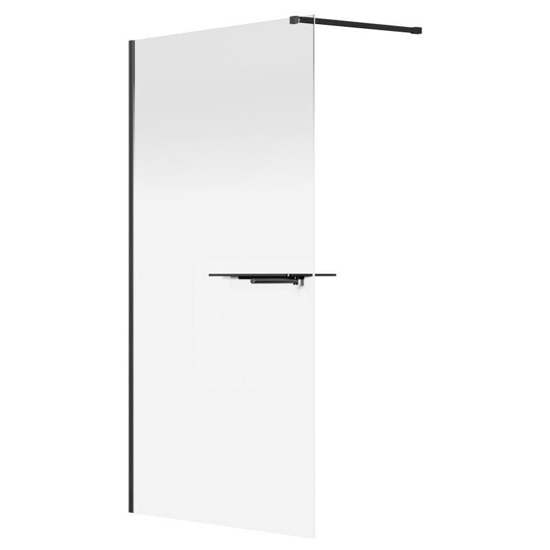 Paroi de douche à l'italienne brume avec porte serviette et étagères - 120 x 200 cm - Noir mat - pomaro