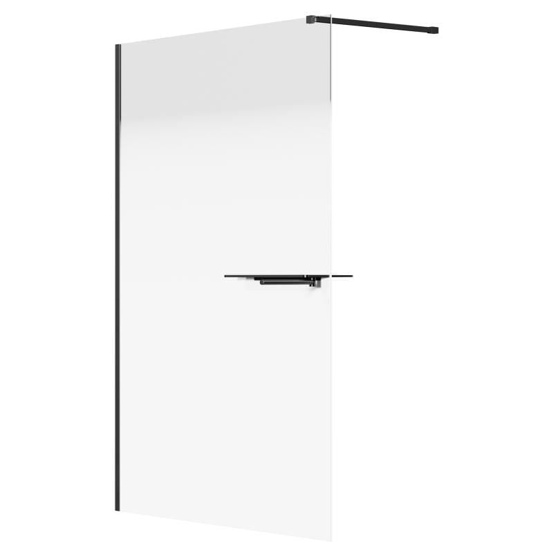 Vente-unique - Paroi de douche à l'italienne brume avec porte serviette et étagères - 140 x 200 cm - Noir mat - pomaro