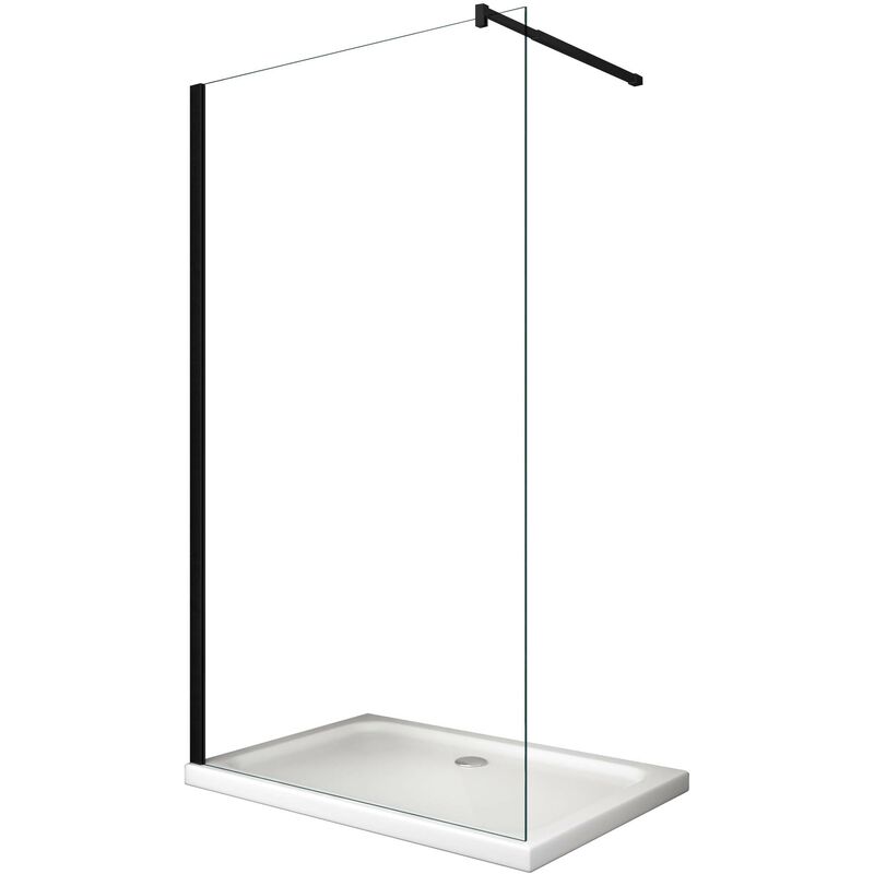 Paroi de douche à l'italienne de 8 mm avec cadre et bras Noir h.200 transparent CM.88-90