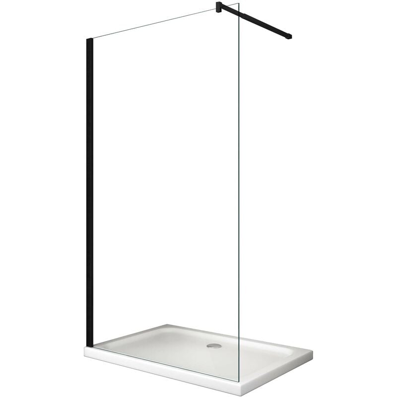 Paroi de douche à l'italienne de 8 mm avec cadre et bras Noir h.200 transparent CM.118-120