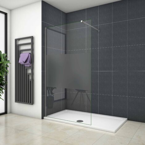 Paroi de douche à l'italienne en 8mm verre securit et sablé au centre, Océan paroi de douche 120x200cm avec une barre de fixation carrée en 73-120cm