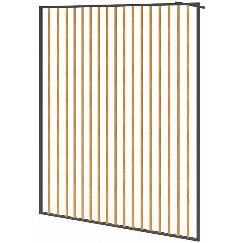 Paroi de douche à l'italienne en aluminium - Effet bois et noir mat - 140 x 200 cm - TOPEKA