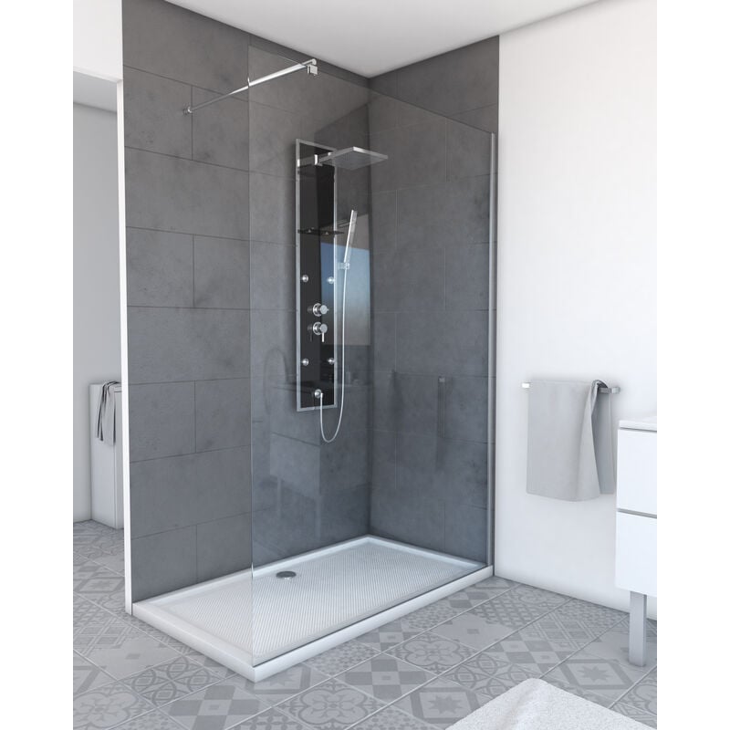 Aurlane - Paroi de Douche 140x200cm - Verre Trempé Transparent 8mm - Profilé Chrome - freedom 2 chromed