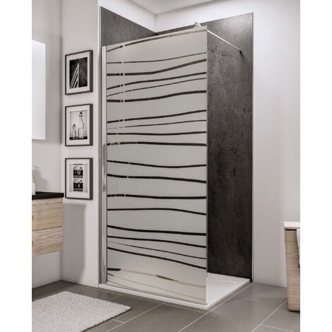 Paroi de douche à l'italienne, profilé aspect chromé, paroi fixe Walk In, NewStyle Schulte, traitement anticalcaire, décor Mistral, verre 5 mm, 100 x 190 cm