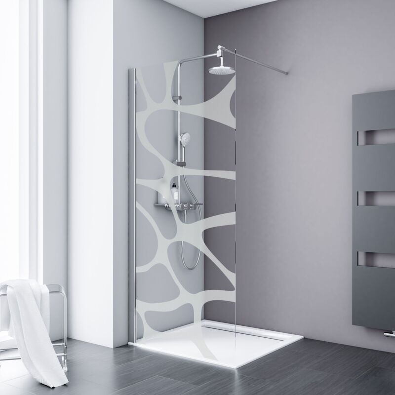 Paroi de douche 120 x 200 cm à l'italienne, profilé chromé, paroi fixe Walk In verre 6 mm anticalcaire décor cailloux sérigraphié, NewStyle Schulte