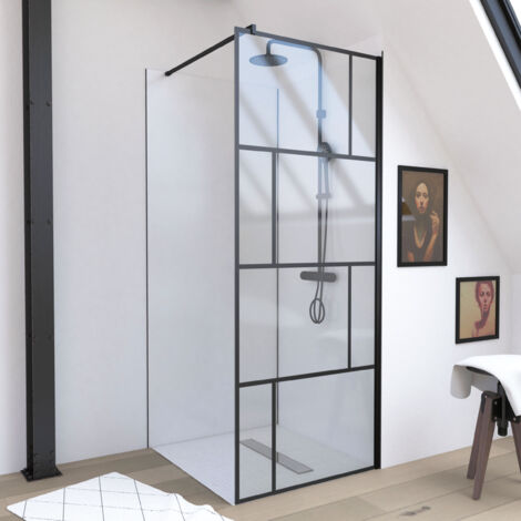Aurlane – Paroi de douche italienne sérigraphie brique – Barre de fixation incluse – Verre trempé 5mm – Dimensions 80x195cm