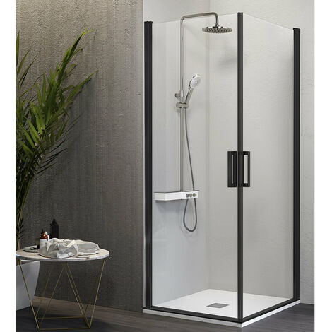 Paroi de douche accès en angle 2 portes pivotantes NARDI profil noir mat 60 x 60 cm