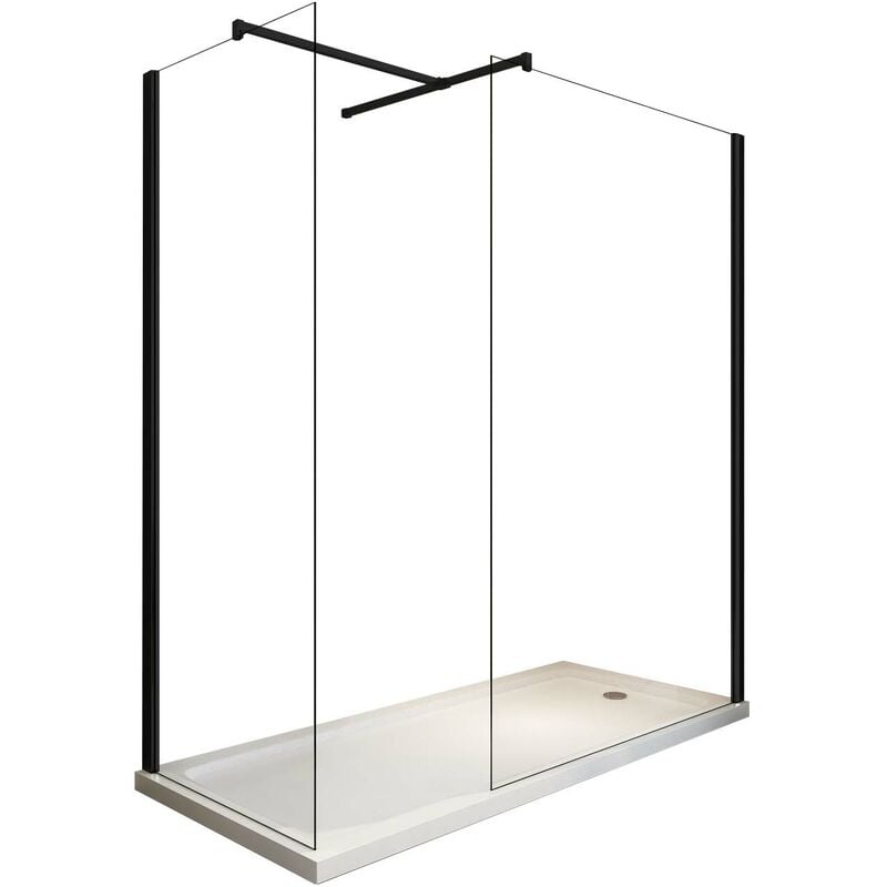 Giorgy - Paroi De Douche Angulaire type walk-in 8MM Avec Verre Transparent Cadre Noir Mat 90X100