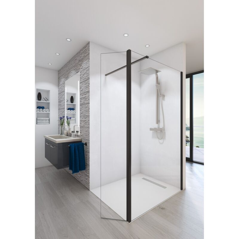 Paroi de douche AURA Noir avec volet pivotant - 140+34.5cm