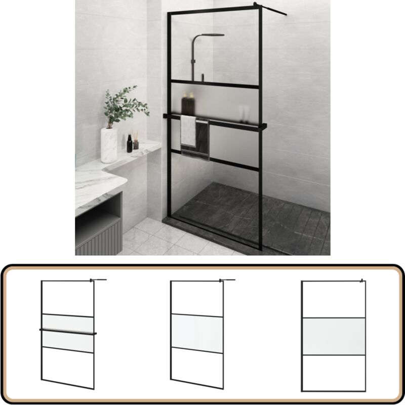 Vidaxl - Paroi de douche avec étagère Noir 115x195cm Verre ESG&Aluminium - Paroi De Douche - Douche - Cabines De Douche - Salle De Bain - Design