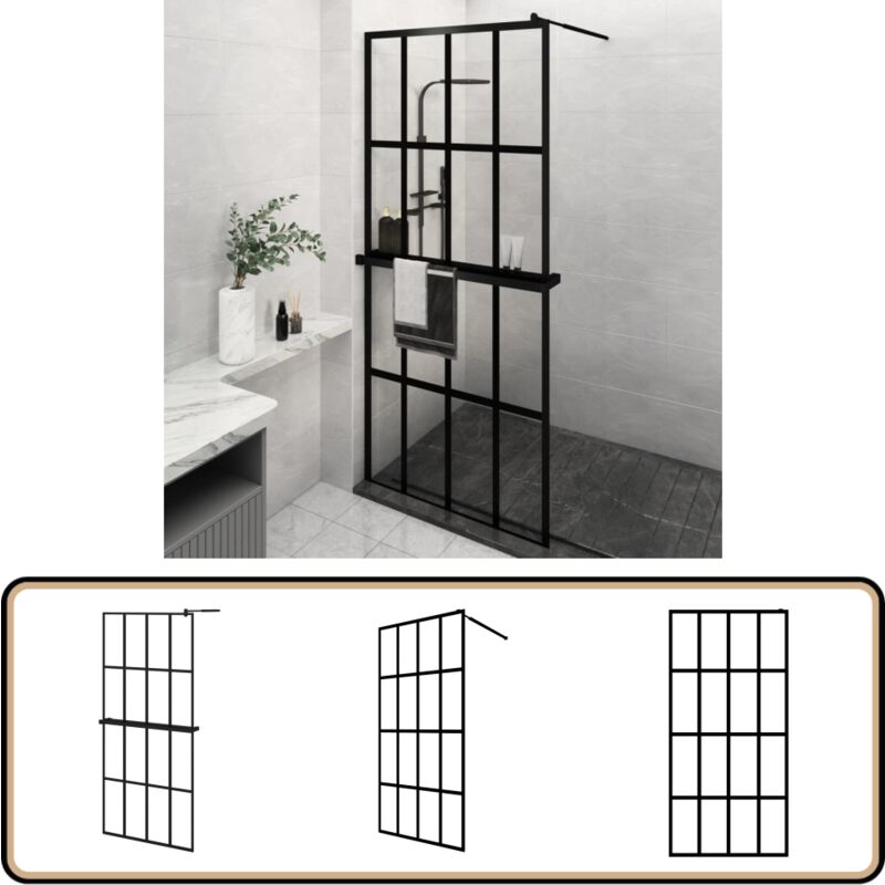 Vidaxl - Paroi de douche avec étagère Noir 90x195 cm Verre ESG&Aluminium - Paroi De Douche - Douche - Cabines De Douche - Salle De Bain - Design