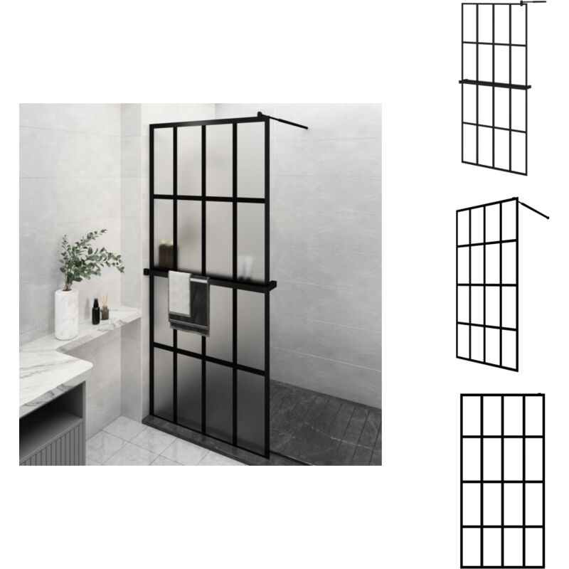 Paroi de douche avec étagère Noir 90x195 cm Verre ESG&Aluminium - Paroi De Douche - Douche Moderne - Étagère De Douche - Verre esg - Aluminium