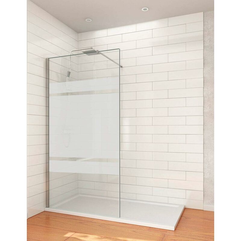 Decohor - Paroi de douche avec panneau fixe Walk-in Réversible profil chromé 110CM sérigraphie