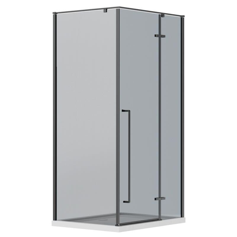 Vente-unique - Paroi de douche avec porte pivotante en verre fumé - L100 x l80 x H190 cm - Noir mat - termanio