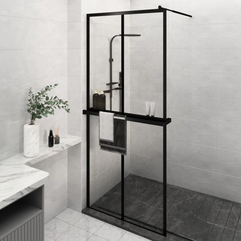 Vidaxl - Paroi de douche avec étagère Noir 100x195cm Verre ESG&Aluminium