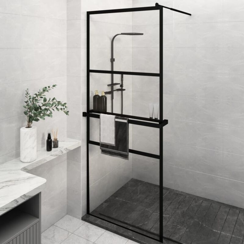 Vidaxl - Paroi de douche avec étagère Noir 80x195 cm Verre ESG&Aluminium