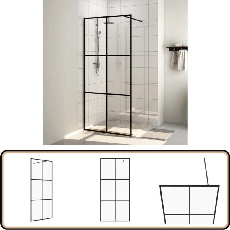 Vidaxl - Paroi de douche avec verre esg transparent 115x195 cm Noir - Pare Brise De Douche - Cabine De Douche - Douche Italienne - Paroi De Douche