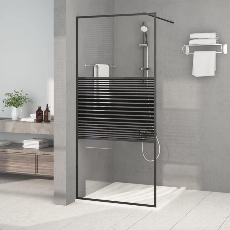 vidaXL Duschwand für Begehbare Dusche Schwarz 90x195 cm ESG-Glas Klar
