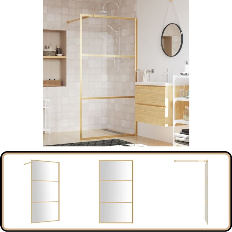 Paroi de douche avec verre esg transparent doré 100x195 cm - Pare-douche - Salle De Bain - Douche Italienne - Porte De Douche - Paroi De Douche En