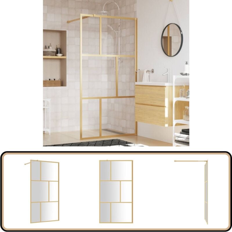 Paroi de douche avec verre esg transparent doré 100x195 cm - Pare-douche - Salle De Bain - Douche Italienne - Porte De Douche - Paroi De Douche En