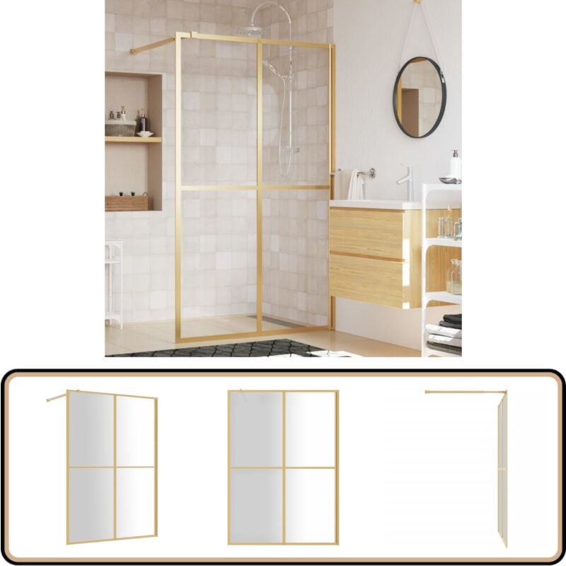 Vidaxl - Paroi de douche avec verre esg transparent doré 140x195 cm - Pare Brise De Douche - Salle De Bain - Douche Italienne - Porte De Douche