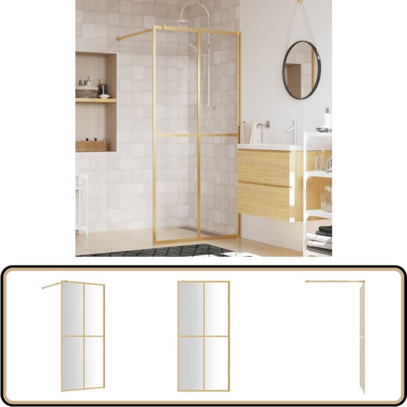 Paroi de douche avec verre esg transparent doré 90x195 cm - Pare-douche - Salle De Bain - Douche Italienne - Porte De Douche - Paroi De Douche En