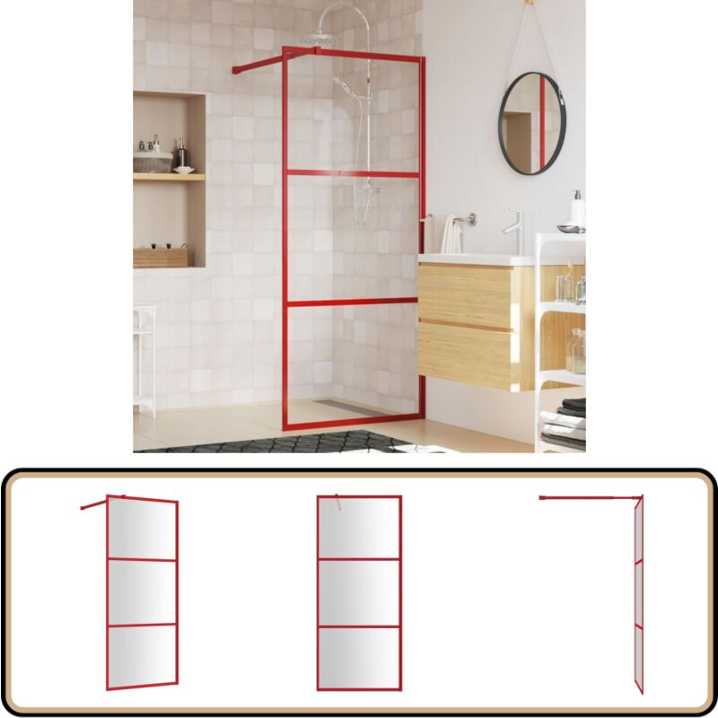 Paroi de douche avec verre ESG transparent rouge 80x195 cm - Pare Brise De Douche - Salle De Bain - Douche Italienne - Paroi De Douche - Cabines De