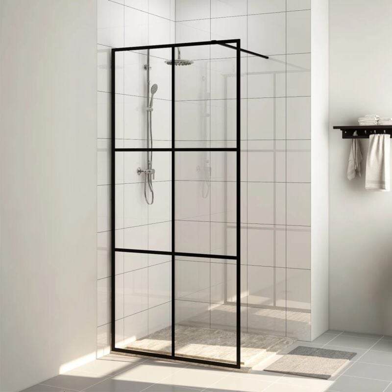 Paroi de douche avec verre Paroi de baignoire esg transparent 90x195 cm Noir 15393