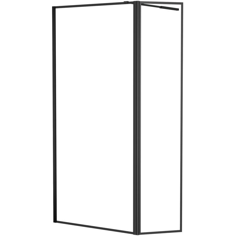 Paroi de Douche avec Volet Pivotant - Cadre et Bras Alu. noir mat - 90+40x200cm - dark contouring