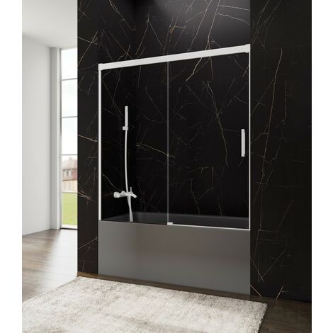 Paroi de douche baignoire BASIC BLANC fixe + coulissant  Mesure d'installation: 155-160 cm