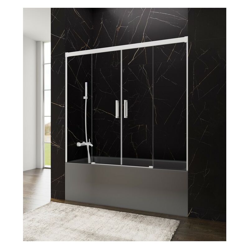 Paroi de douche baignoire basic blanc spazio 2 fixes + 2 coulissants Mesure d'installation: 172 - 182 cm