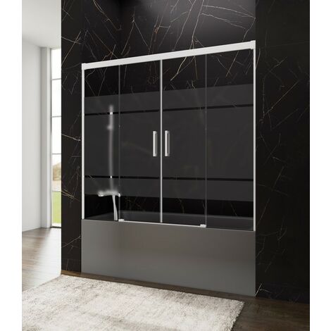 Paroi de douche baignoire BASIC BLANC SPAZIO FROST PLUS 2 fixes + 2 coulissants Mesure d'installation: 172 - 182 cm