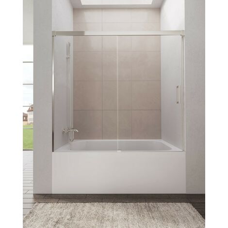 Paroi de douche baignoire BASIC fixe + coulissant  Mesure d'installation: 145-150 cm