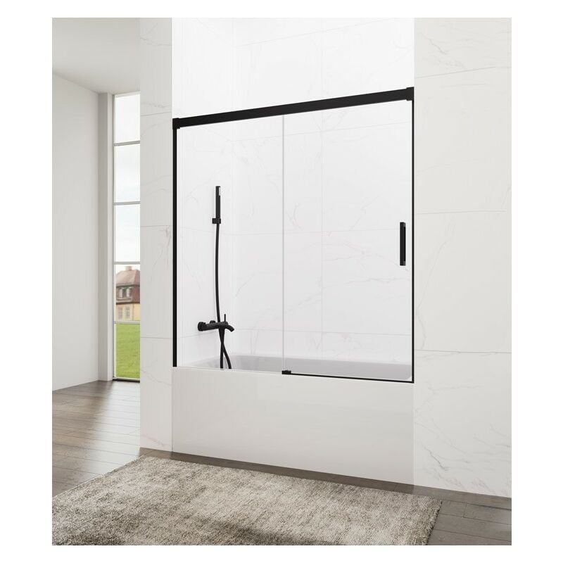 Paroi de douche baignoire basic noir fixe + coulissant Mesure d'installation: 160-165 cm