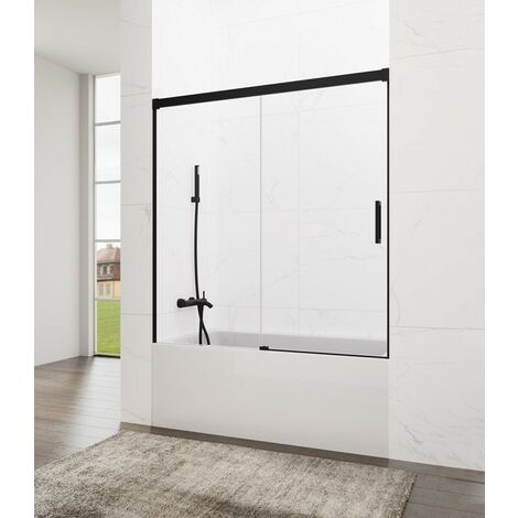 Paroi de douche baignoire BASIC NOIR fixe + coulissant  Mesure d'installation: 140-145 cm