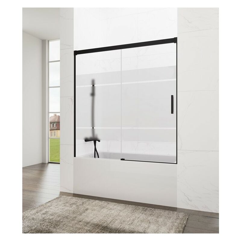 Paroi de douche baignoire basic noir frost plus fixe + coulissant Mesure d'installation: 140-145 cm