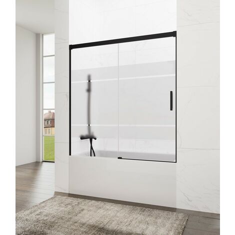 Paroi de douche baignoire BASIC NOIR FROST PLUS fixe + coulissant  Mesure d'installation: 155-160 cm