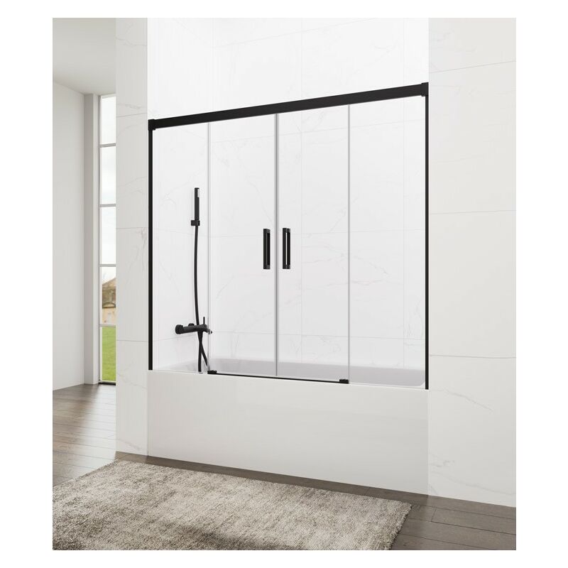 Paroi de douche baignoire BASIC NOIR SPAZIO 2 fixes + 2 coulissants Mesure d'installation: 152 - 162 cm