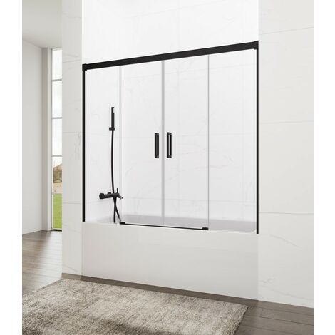 Paroi de douche baignoire BASIC NOIR SPAZIO 2 fixes + 2 coulissants Mesure d'installation: 152 - 162 cm