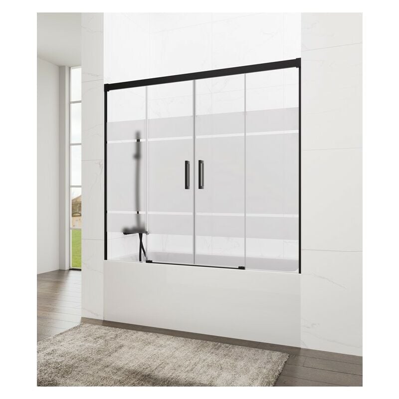 Paroi de douche baignoire basic noir spazio frost plus 2 fixes + 2 coulissants Mesure d'installation: 162 - 172 cm