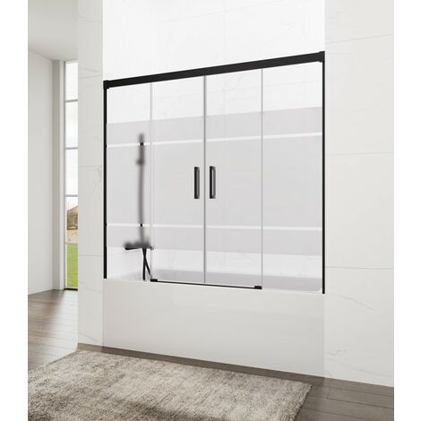 Paroi de douche baignoire BASIC NOIR SPAZIO FROST PLUS 2 fixes + 2 coulissants Mesure d'installation: 162 - 172 cm