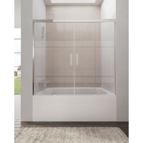 Paroi de douche baignoire BASIC SPAZIO FROST PLUS 2 fixes + 2 coulissants Mesure d'installation: 152 - 162 cm