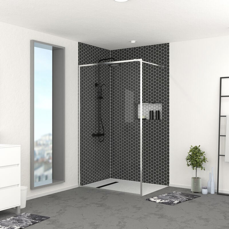 Paroi de Douche 120x200 cm - Cadre et Bras Aluminium Chrome - chromed contouring