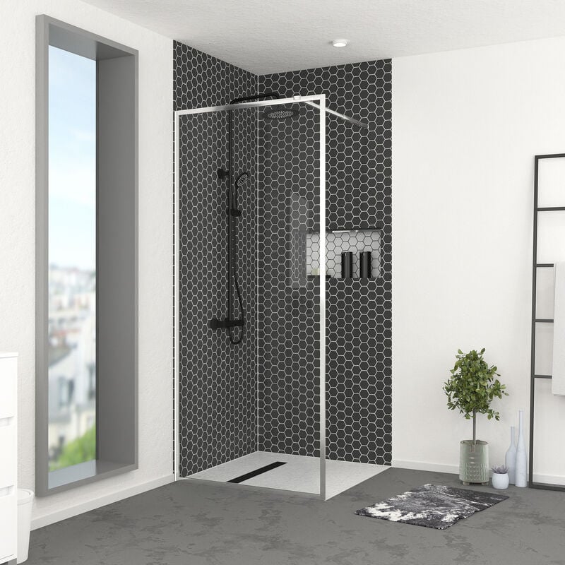 Paroi de Douche 90x200 cm - Cadre et Bras Aluminium Chrome - chromed contouring