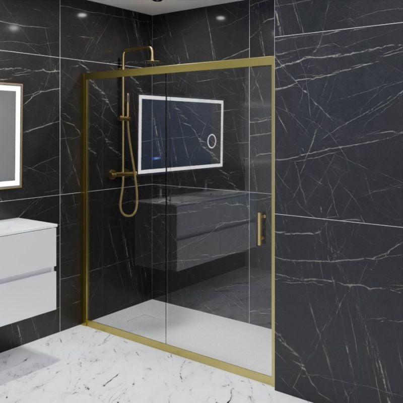 Cuisibane - Paroi de douche coulissante 170 cm cadre doré goldy